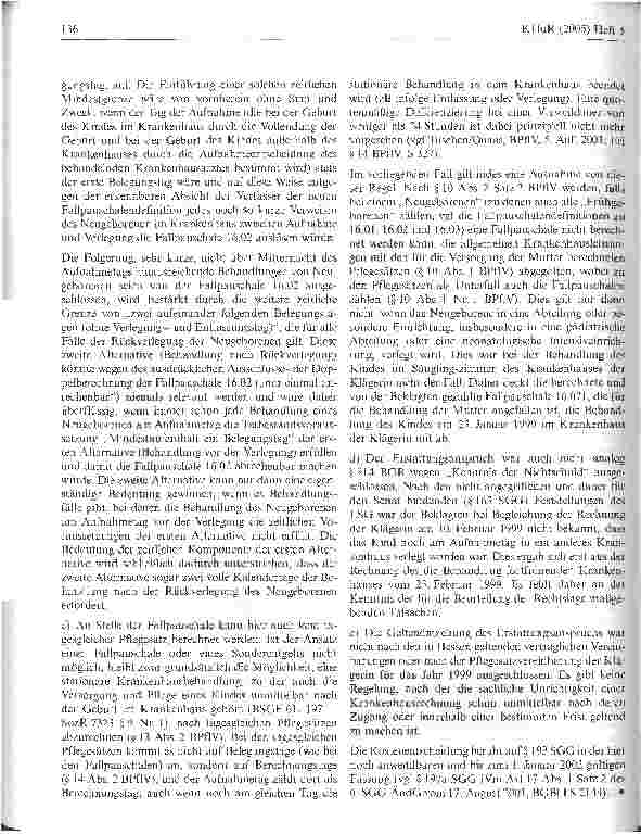 Vorschauseite 4: Stationäre Krankenhausbehandlung eines FrühgeborenenBundessozialgericht Urteil vom 12. Mai 2005, B 3 KR 18/04 R