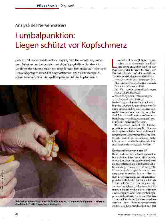Vorschauseite 1: Analyse des Nervenwassers Lumbaipunktion: Liegen schützt vor Kopfschmerz
