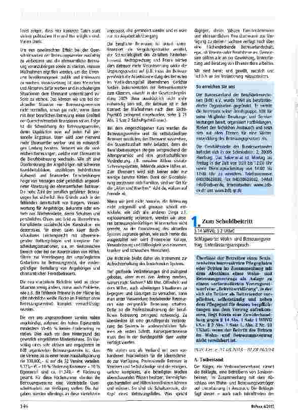 Vorschauseite 1: Zum Schuldbeitritt § 14WBVG; §2 UKIaG Schlagworte: Wohnund Betreuungsvertrag; Unterlassungsanspruch