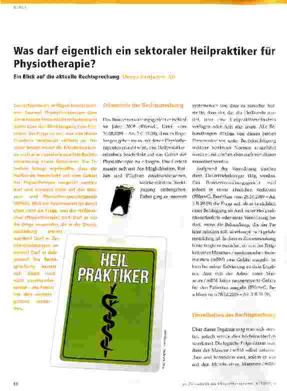 Vorschauseite 1: Was darf eigentlich ein sektoraler Heilpraktiker für Physiotherapie? Ein Blick auf die aktuelle Rechtsprechung