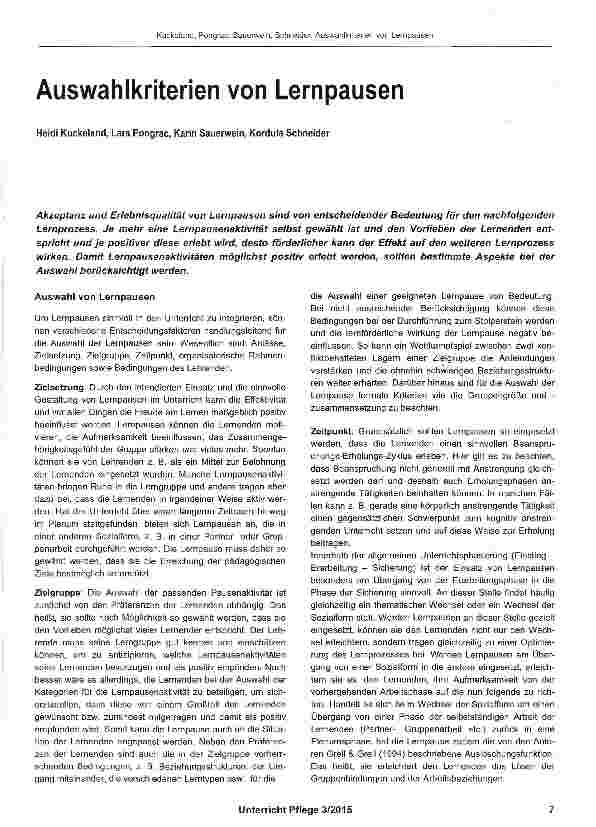 Vorschauseite 1: Auswahlkriterien von Lernpausen