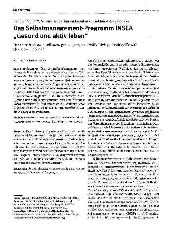Vorschauseite 1: Das Selbstmanagement-Programm INSEA „Gesund und aktiv leben