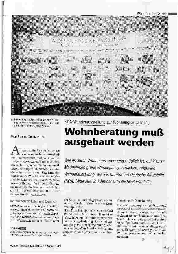 Vorschauseite 1: Wohnberatung muß ausgebaut werden KDA-Wanderausstellung zur Wohnungsanpassung