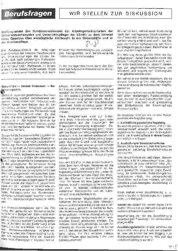 Vorschauseite 1: Berufsfragen - Wir stellen zur Diskussion Nichtärztliche Heilberufe in Geburtshilfe und Krankenpflege