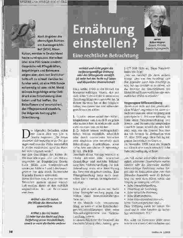 Vorschauseite 1: Ernährung einstellen? Eine rechtliche Betrachtung