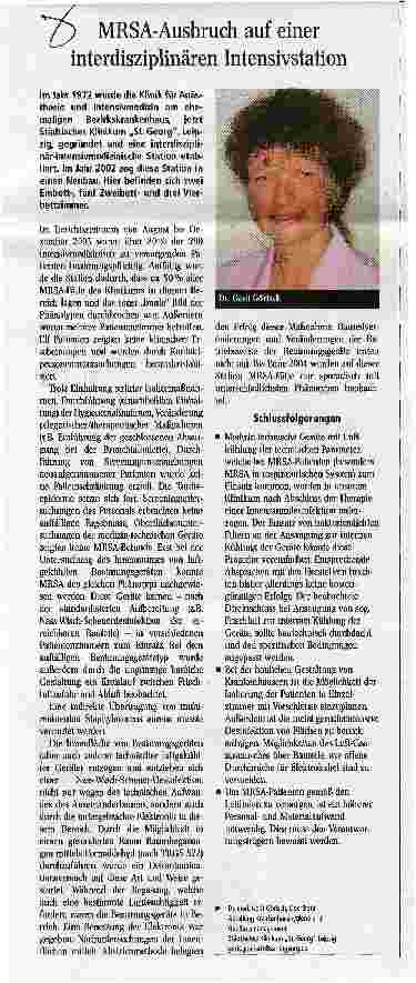 Vorschauseite 1: MRSA-Ausbruch auf einer interdisziplinären Intensivstation