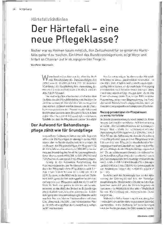 Vorschauseite 1: Der Härtefalleine neue Pflegeklasse?