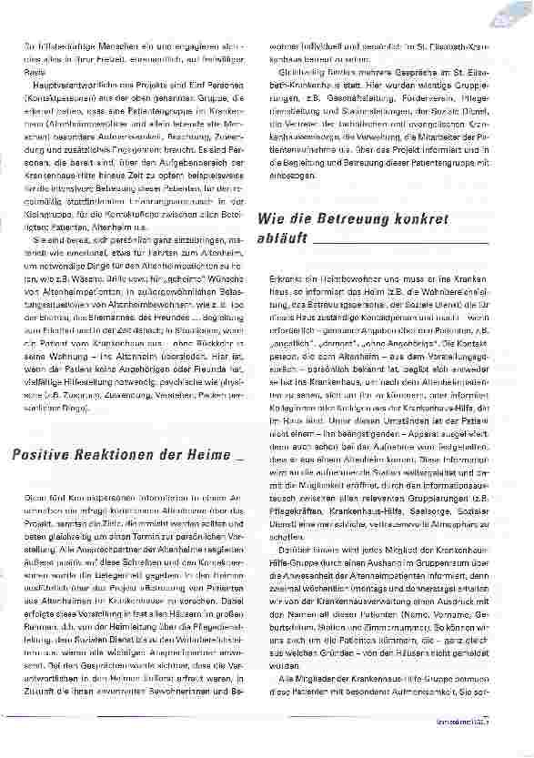 Vorschauseite 3: Ehrenamt im KrankenhausBetreuung von Patienten aus Altenheimen im Krankenhaus - ein Projekt der Katholischen Krankenhaus-Hilfe am St. Elisabeth-Krankenhaus Köln-Hohenlind