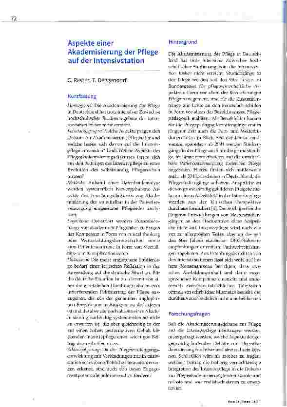 Vorschauseite 1: Aspekte einer Akademisierung der Pflege auf der Intensivstation