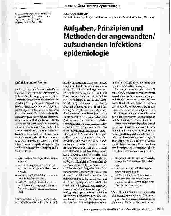 Vorschauseite 1: Aufgaben, Prinzipien und Methoden der angewandten/ aufsuchenden Infektionsepidemiologie