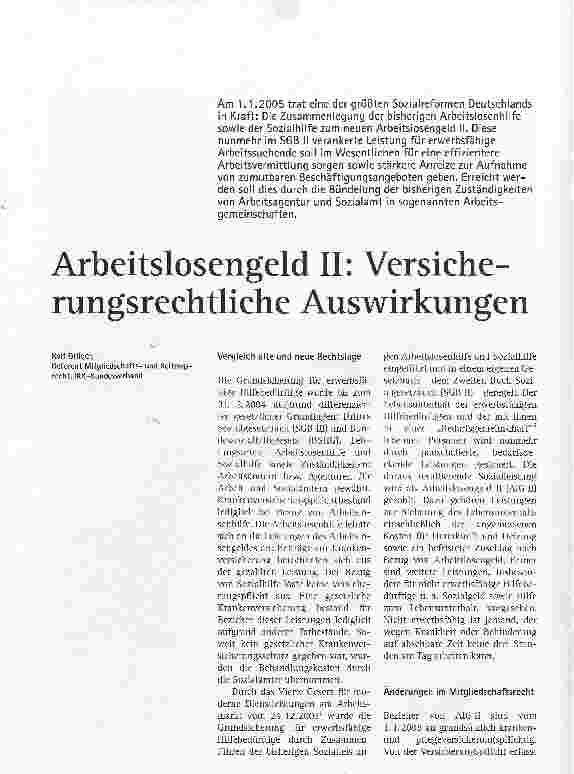 Vorschauseite 1: Arbeitslosengeld II: Versicherungsrechtliche Auswirkungen
