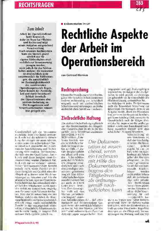 Vorschauseite 1: Rechtliche Aspekte der Arbeit im Operationsbereich