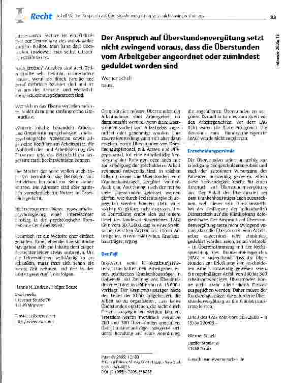 Vorschauseite 1: Der Anspruch auf Überstundenvergütung setzt nicht zwingend voraus, dass die Überstunden vom Arbeitgeber angeordnet oder zumindest geduldet worden sind