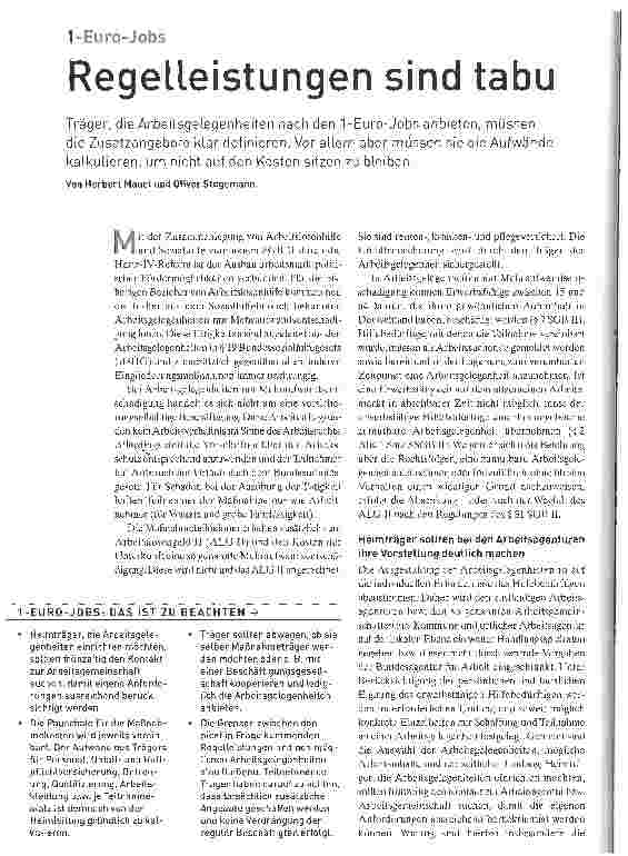 Vorschauseite 1: Regelleistungen sind tabu1-Euro-Jobs