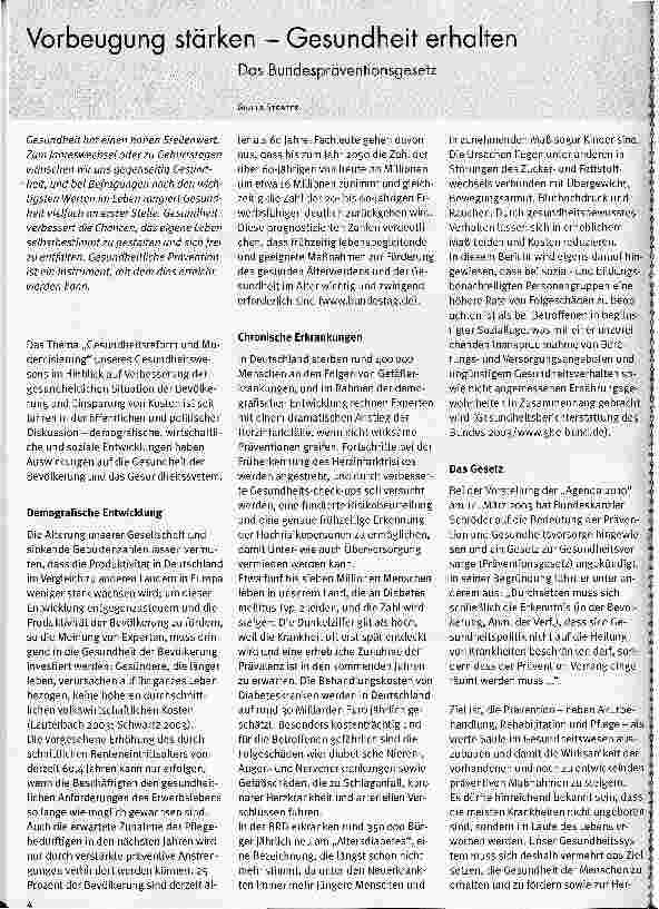 Vorschauseite 1: Vorbeugung stärken - Gesundheit erhaltenDas Bundespräventionsgesetz
