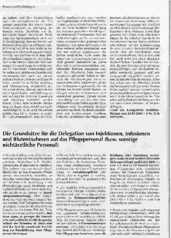 Vorschauseite 2: Die Delegation ärztlicher Tätigkeiten an nicht qualifiziertes Personal ist rechtswidrig und kann strafrechtliche Folgen haben