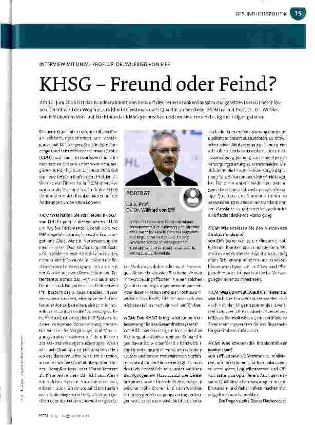Vorschauseite 1: KHSG - Freund oder Feind?