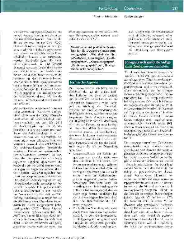 Vorschauseite 2: Die wichtigsten sonographischen Verfahren im Repertoire des Anästhesisten undIntensivmediziners