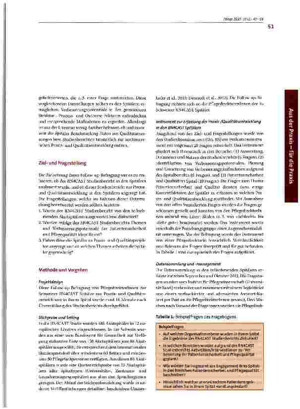 Vorschauseite 3: Qualitätsund Praxisentwicklung in Schweizer Akutspitälern durch Studienergebnisse - Eine Follow-up-Befragung von Pflegedirektor(inn)en der RN4CAST Spitäler