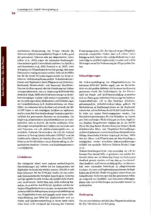 Vorschauseite 6: Qualitätsund Praxisentwicklung in Schweizer Akutspitälern durch Studienergebnisse - Eine Follow-up-Befragung von Pflegedirektor(inn)en der RN4CAST Spitäler