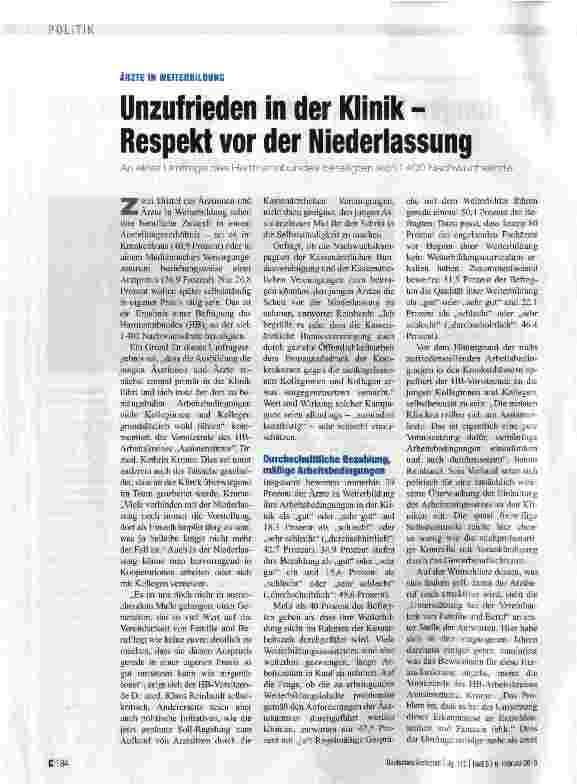 Vorschauseite 1: Unzufrieden in der Klinik -Respekt vor der Niederlassung