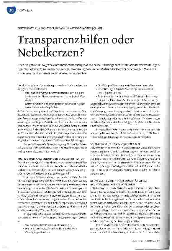 Vorschauseite 1: Transparenzhilfen oder Nebelkerzen?