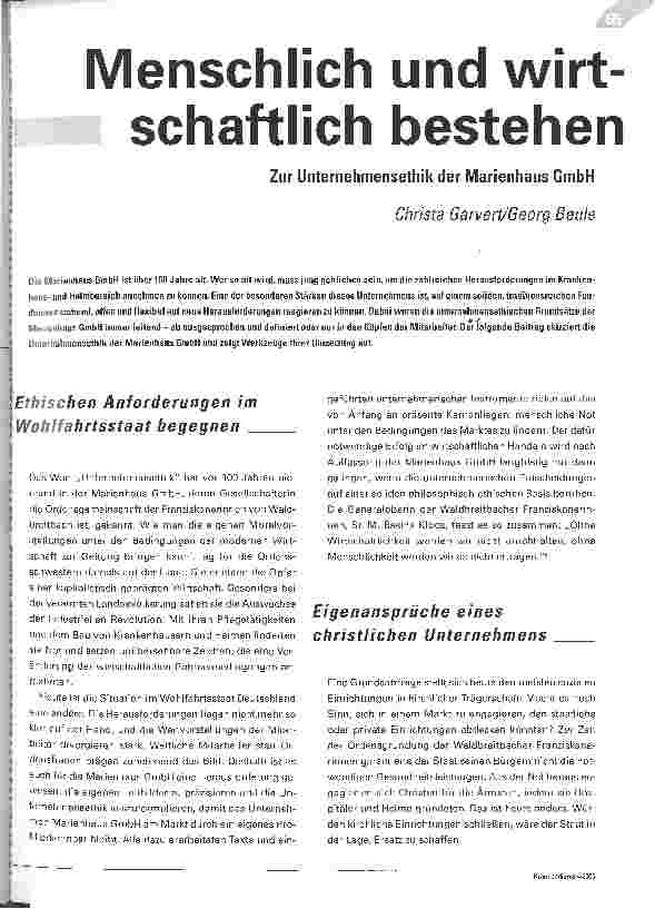 Vorschauseite 1: Menschlich und wirtschaftlich bestehenZur Unternehmensethik der Marienhaus GmbH