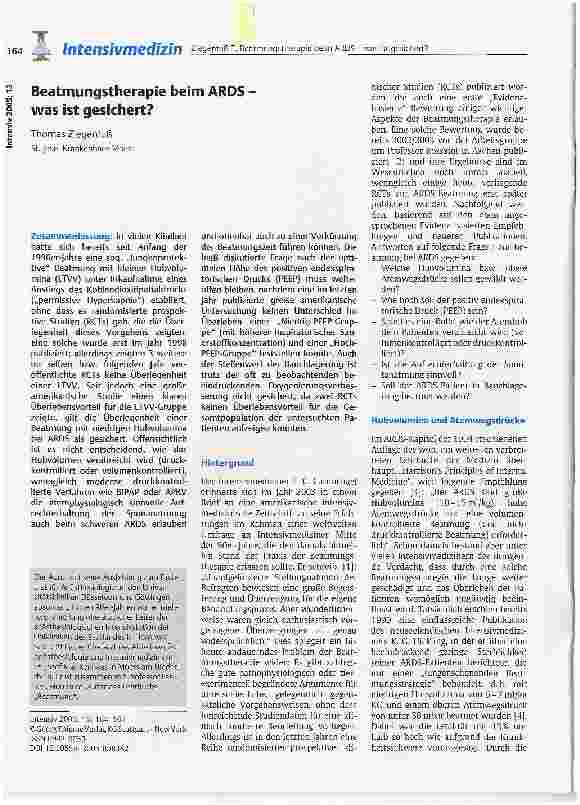 Vorschauseite 1: Beatmungstherapie beim ARDS was ist gesichert?