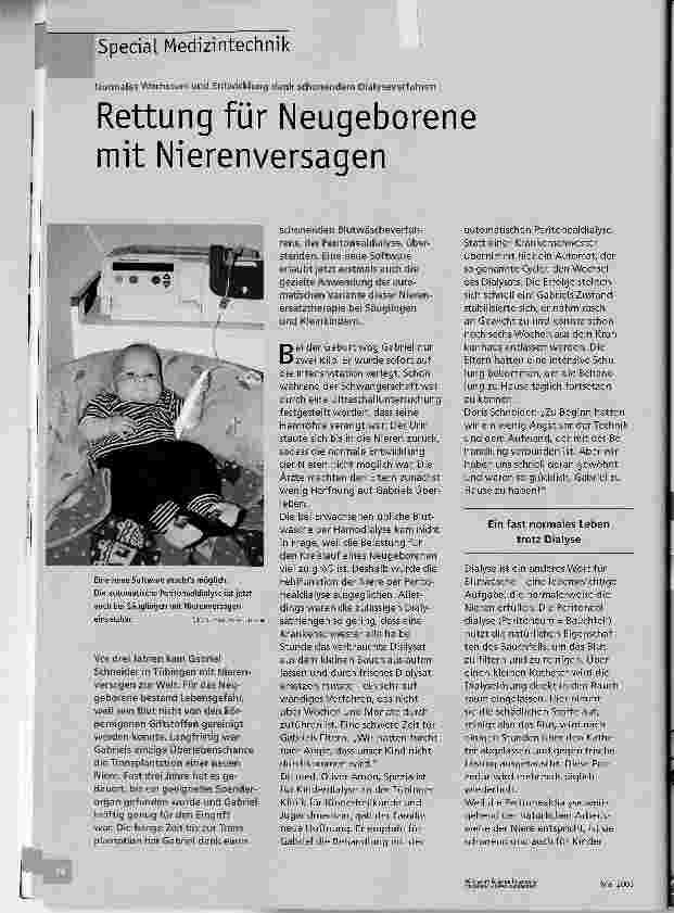 Vorschauseite 1: Rettung für Neugeborene mit Nierenversagen