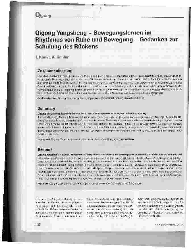 Vorschauseite 1: Qigong Yangsheng - Bewegungslernen im Rhythmus von Ruhe und Bewegung - Gedanken zur Schulung des Rückens