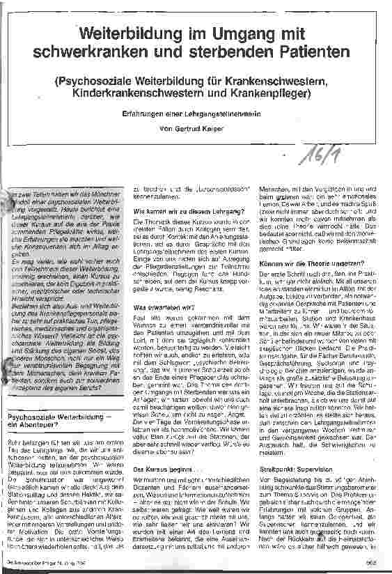 Vorschauseite 1: Weiterbildung im Umgang mit schwerkranken und sterbenden Patienten (Psychosoziale Weiterbildung f. (Kinder)Krankenschwestern/Pflegern