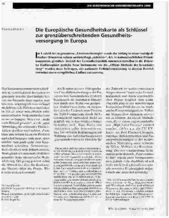 Vorschauseite 1: Die Europäische Gesundheitskarte als Schlüssel zur grenzüberschreitenden Gesundheitsversorgung in Europa
