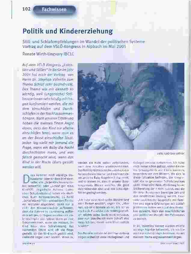 Vorschauseite 1: Politik und KindererziehungStillund Schlafempfehlungen im Wandel der politischen Systeme Vortrag auf dem VSLÖ-Kongress in Alpbach im Mai 2005