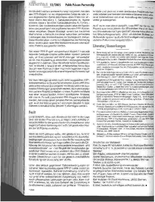 Vorschauseite 6: Public Private Partnership im Krankenhausbereich