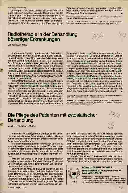 Vorschauseite 1: Die Pflege des Patienten mit zytostatischer Behandlung