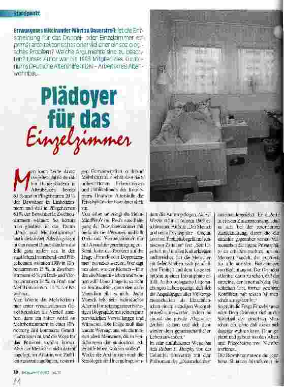 Vorschauseite 1: Plädoyer für das Einzelzimmer Erzwungenes Miteinander führt zu Dauerstreß