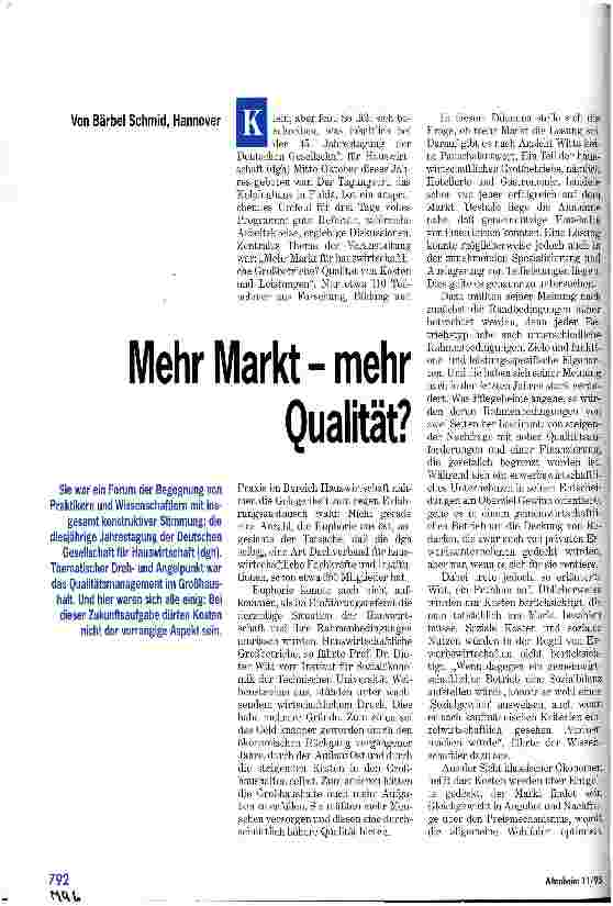 Vorschauseite 1: Mehr Markt - mehr Qualität?