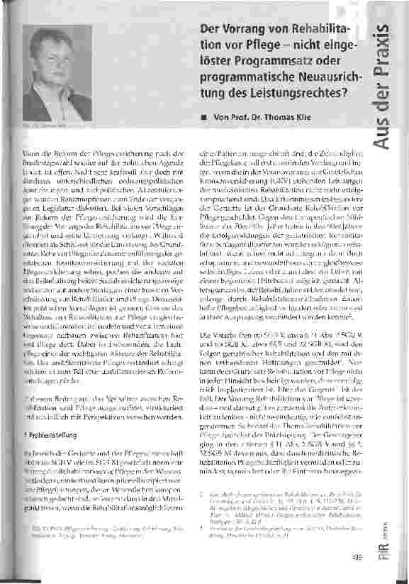 Vorschauseite 1: Der Vorrang von Rehabilitation vor Pflege - nicht eingelöster Programmsatz oder programmatische Neuausrichtung des Leistungsrechts