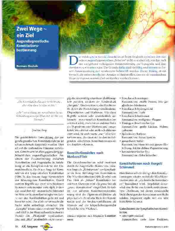 Vorschauseite 1: Zwei Wege -ein Ziel Augendiagnostische Konstitutionsbestimmung