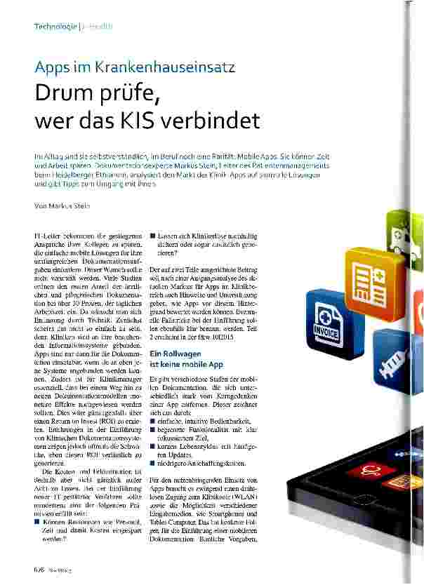 Vorschauseite 1: Apps im Krankenhauseinsatz Drum prüfe, wer das KIS verbindet