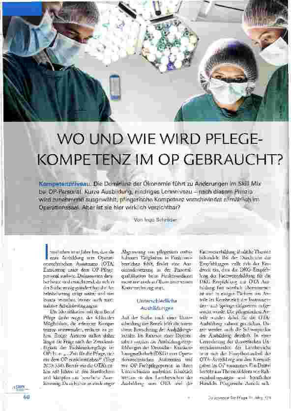 Vorschauseite 1: WO UND WIE WIRD PFLEGE-KOMPETENZ IM OP GEBRAUCHT?