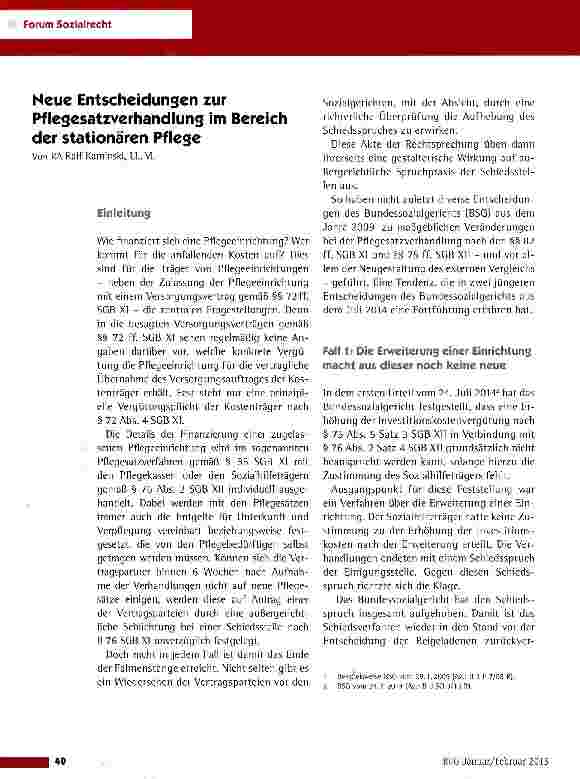 Vorschauseite 1: Neue Entscheidungen zur Pflegesatzverhandlung im Bereich der stationären Pflege