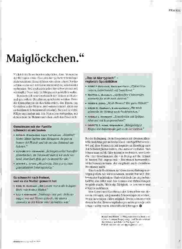 Vorschauseite 2: Wonach riecht und schmeckt Ihre Heimat? Beim Gedanken an meine Heimat rieche ich Wiesen, Pferde und Maiglöckchen.