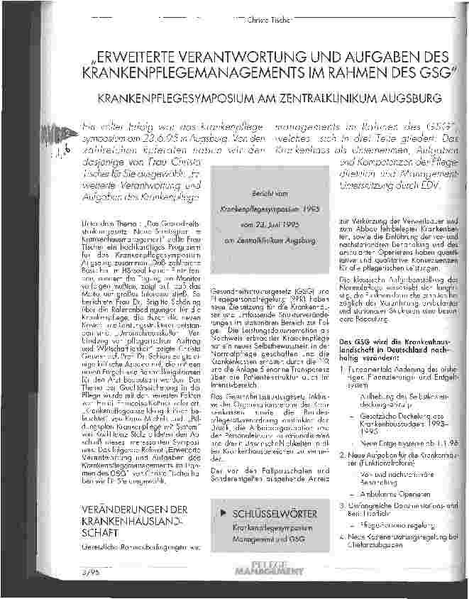 Vorschauseite 1: Erweiterte Verantwortung und Aufgaben des Krankenpflegemanagements im Rahmen des GSG Krankenpflegesymposium am Zentralklinikum Augsburg