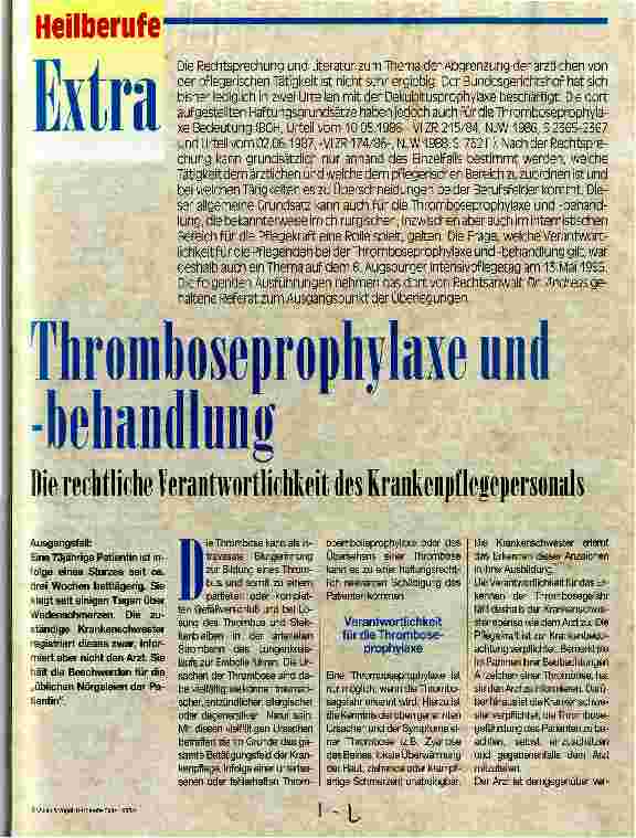 Vorschauseite 1: Thromboseprophylaxe und -behandlung Die rechtliche Verantwortlichkeit des Krankenpflegepersonals