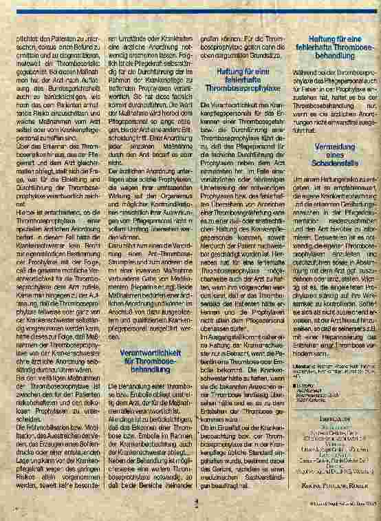 Vorschauseite 2: Thromboseprophylaxe und -behandlung Die rechtliche Verantwortlichkeit des Krankenpflegepersonals