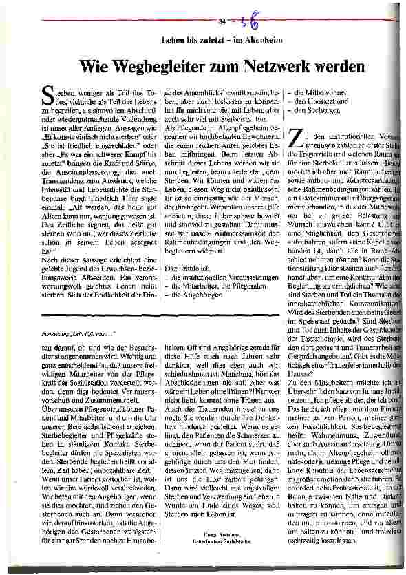 Vorschauseite 1: Wie Wegbegleiter zum Netzwerk werden Leben bis zuletzt - im Altenheim