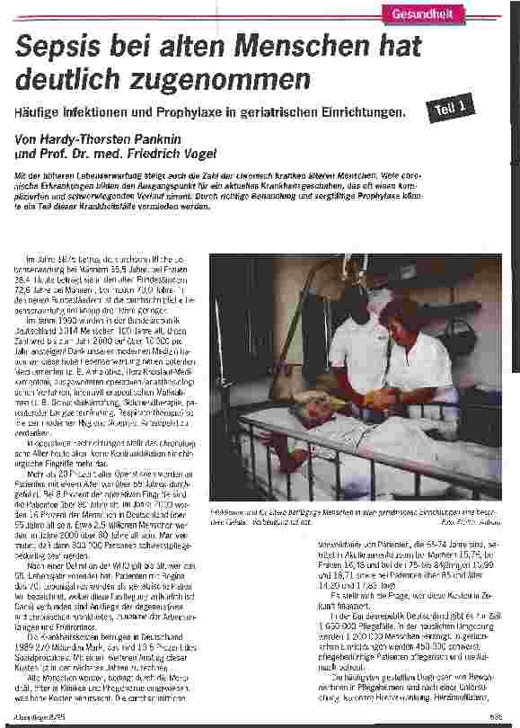 Vorschauseite 1: Sepsis bei alten Menschen hat deutlich zugenommen Häufige Infektionen und Prophylaxe in geriatrischen Einrichtungen