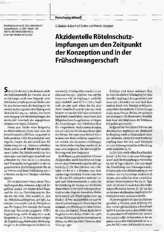 Vorschauseite 1: Akzidenteile Rötelnschutzimpfungen um den Zeitpunkt der Konzeption und in der Frühschwangerschaft
