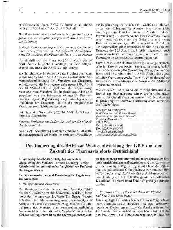 Vorschauseite 1: Positionierung des BAH zur Weiterentwicklung der GKV und der Zukunft des Pharmastandorts Deutschland